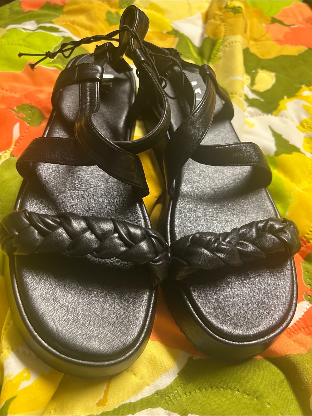 Worthington Black Braided-Strap Ankle Tie Sandals